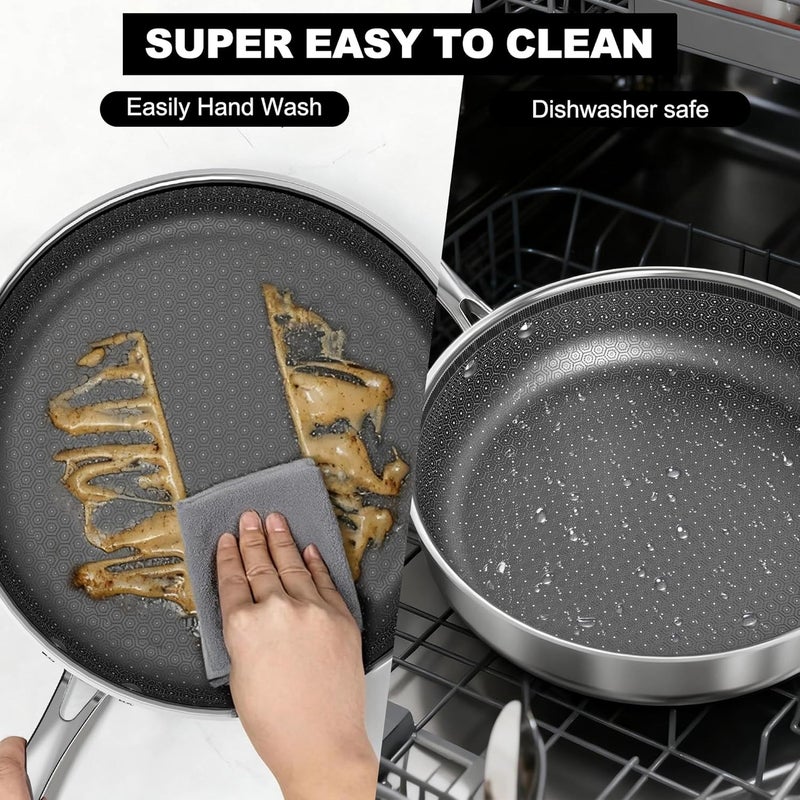 imarku Non Stick Frying Pans, 12" Stainless Steel Pan, Hybrid Skillet with Lid, Deep Large Saute Pan, Dishwasher & Oven Safe, Induction Compatible Cooking Pan, PFOA Free - Image 5